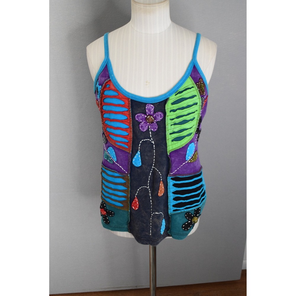 Rising International Patchwork Boho Tank Top Medi… - image 1